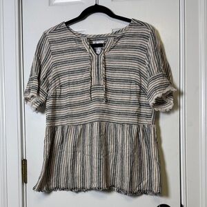 d&co Linen Blend Striped Peplum Top Short Sleeve Boho Casual XS